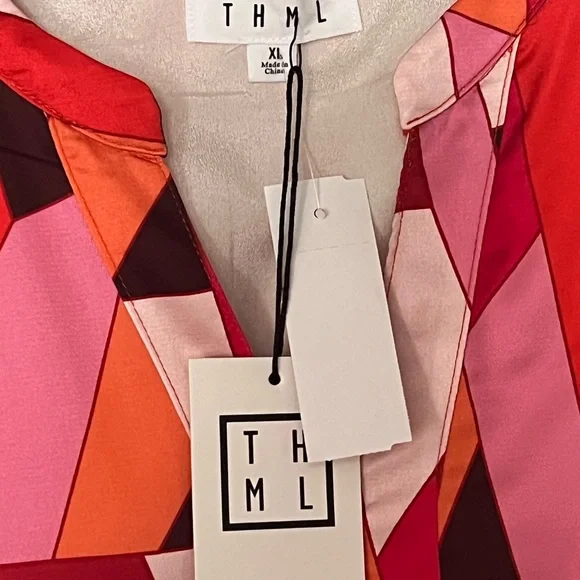 THML puff sleeve nwt multi color midi dress XL - Picture 7 of 7